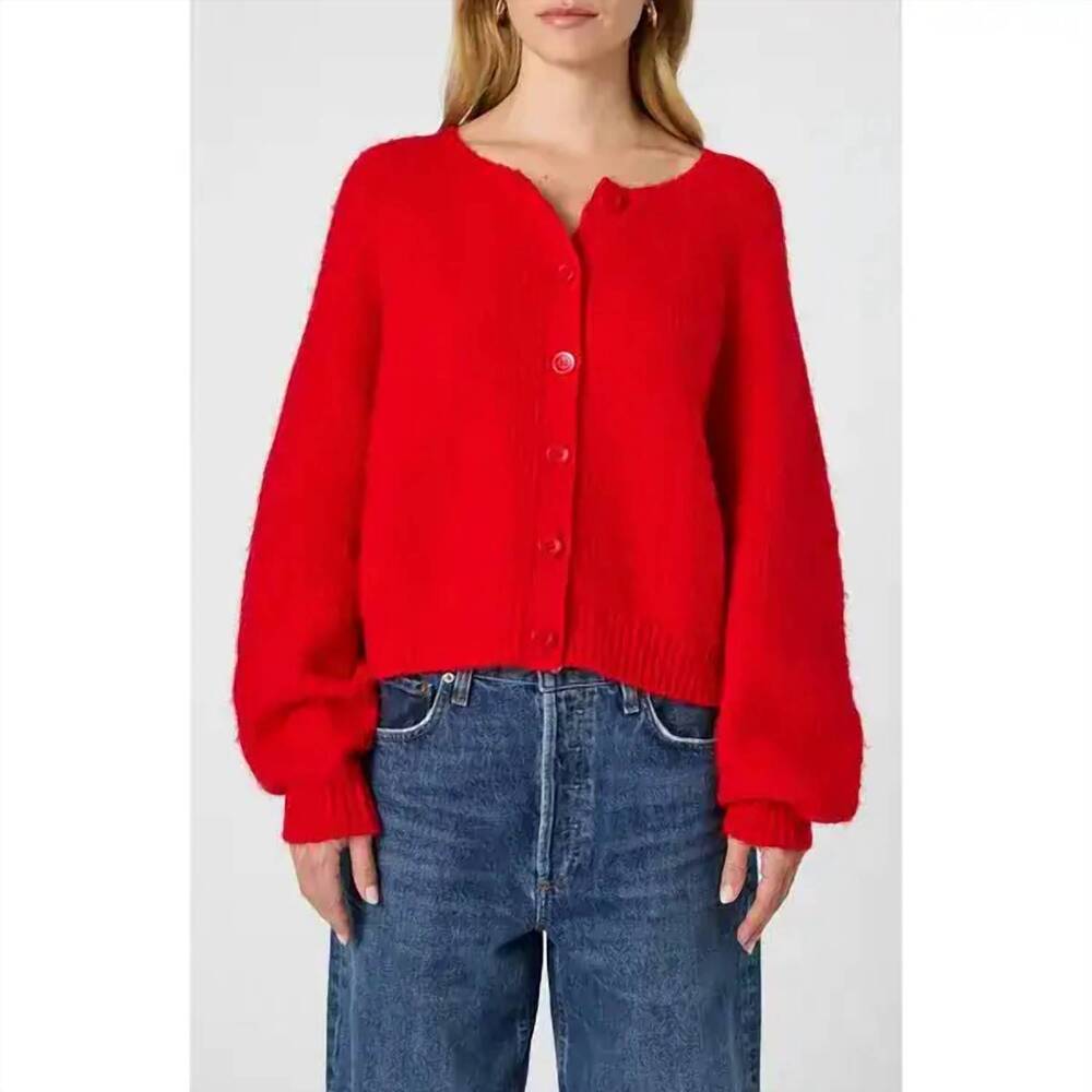 NEW FRENCH CONNECTION cosysoft long sleeve cardigan in mars red